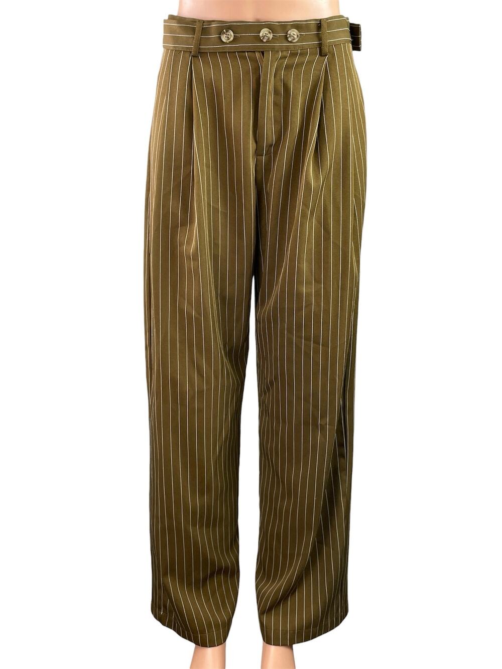 CIDER Women's Brown Pinstripe Pleated Mid Rise Casual Wide Leg Trouser Pants S